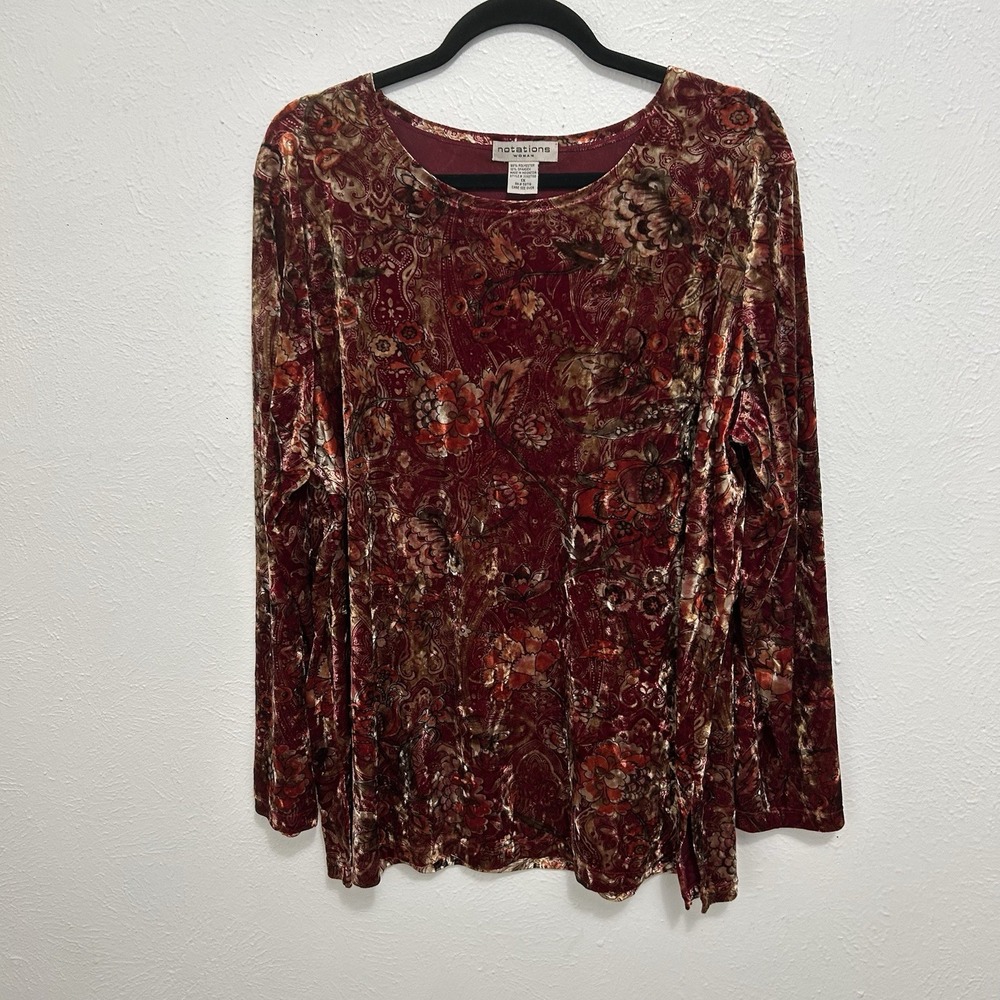 Vintage Notations Velvet Top Size 1X Dark Floral Stretchy Boho Whimsigoth Artsy